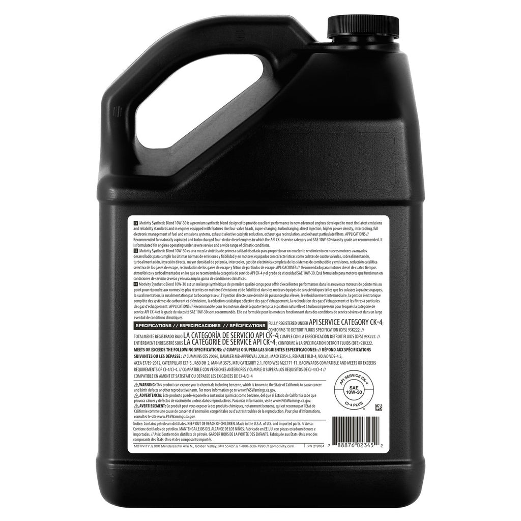 MOTIVITY Heavy Duty 10W-30 Engine Oil – Synthetic Blend, API CK-4, 4 Pack