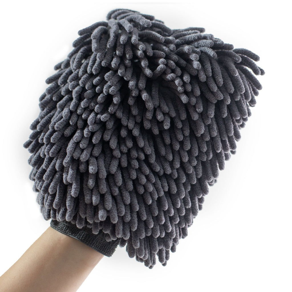 MOTIVITY Chenille Microfiber Car Wash Mitt, Scratch-Free, Lint-Free, Highly Absorbent – Large, Gray